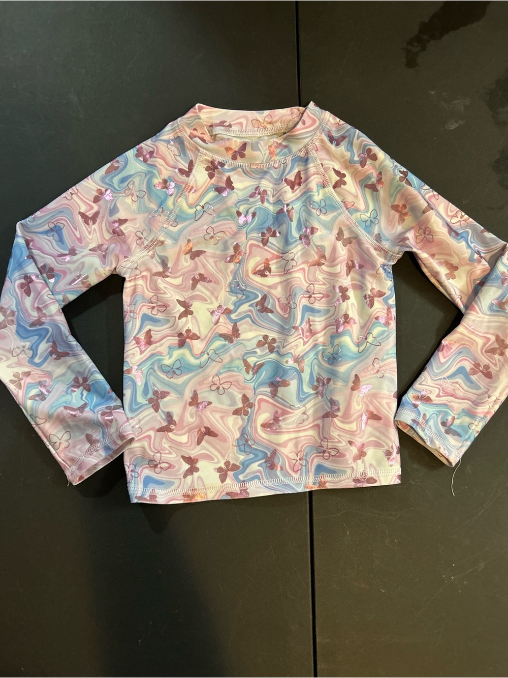 Kids Long-Sleeve Swim Top in Pastel Butterfly Print B4 ALL